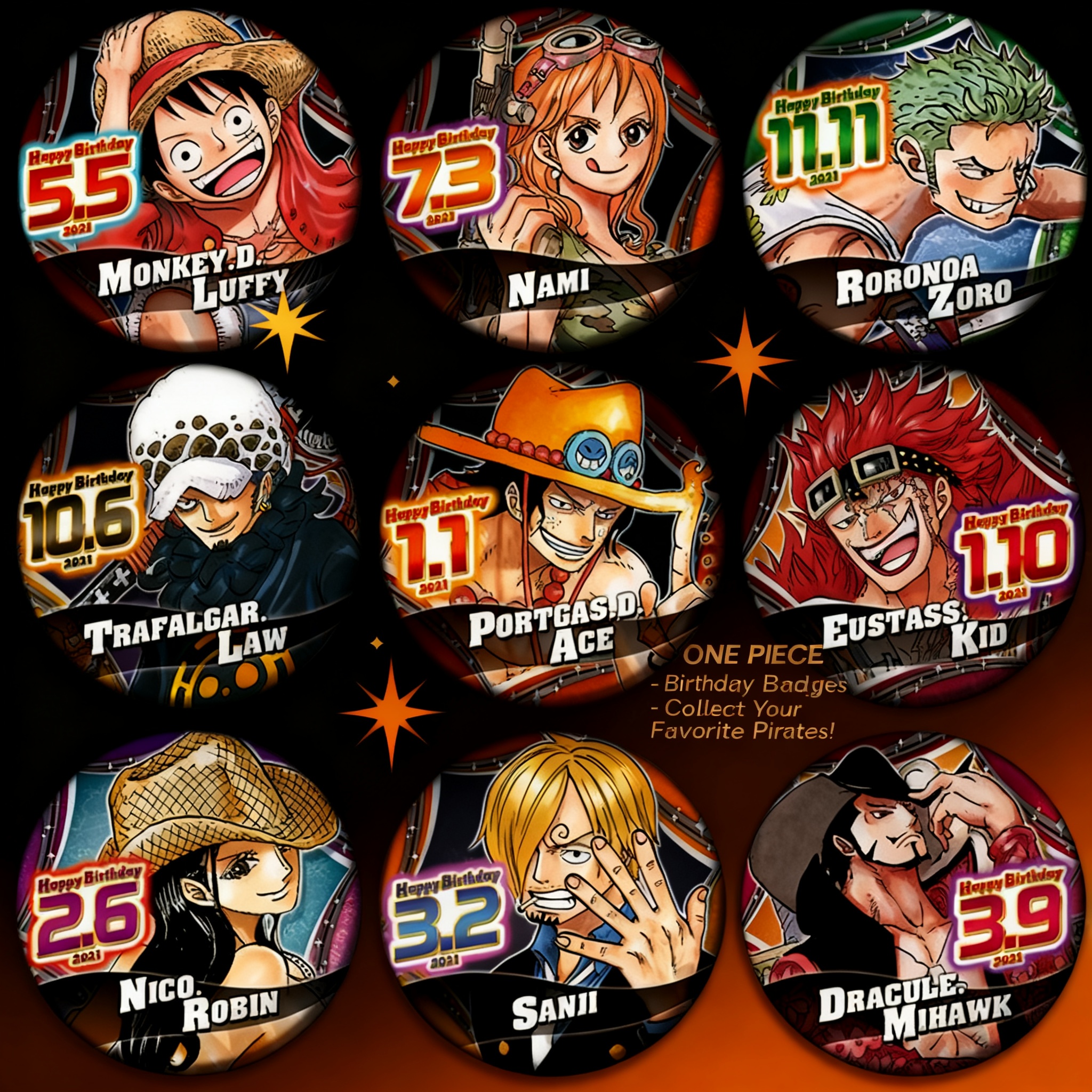 Zoro Anime Merchandise - One Piece Anime Badge Pin Set