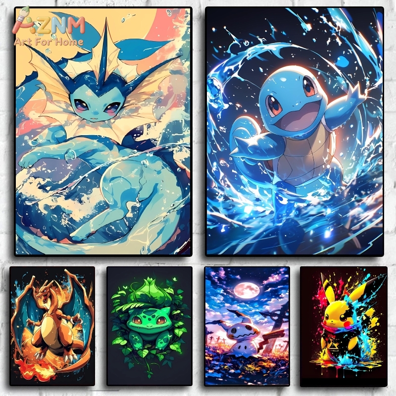 Anime Poster Print - AZNM Pokemon Vaporeon Squirtle Charizard Bulbasaur